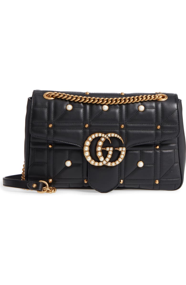 Gucci GG Marmont 2.0 Imitation Pearl Logo Matelassé Leather Shoulder Bag, Main, color,