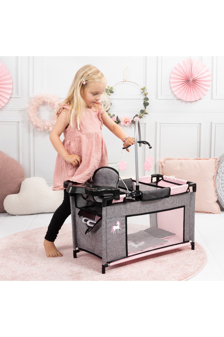 Multibed Playpen For Dolls Up To 18" With Highchair & Mobile, Alternate, color, Multicolored