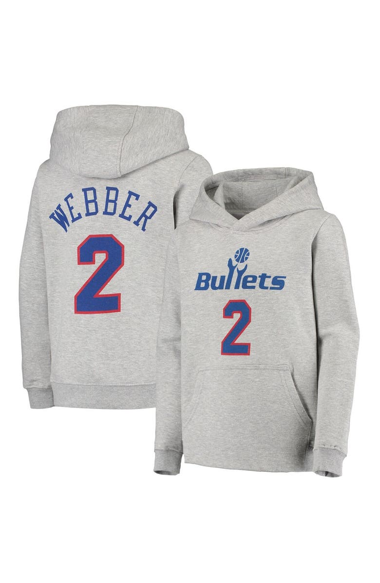 Mitchell & Ness Youth Mitchell & Ness Chris Webber Heathered Gray Washington Bullets Hardwood Classics Name & Number Pullover Hoodie, Main, color, 