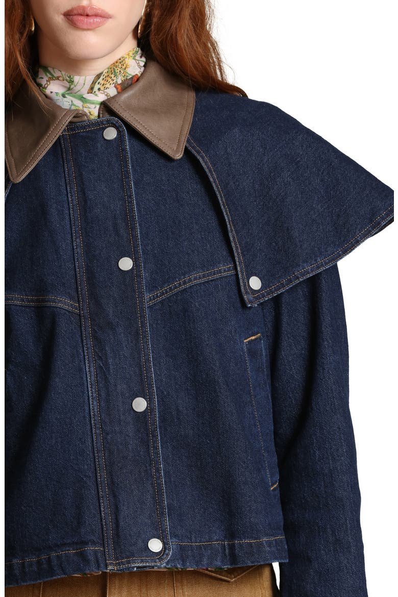 Stretch Denim Cape Jacket, Alternate, color, RAW INDIGO