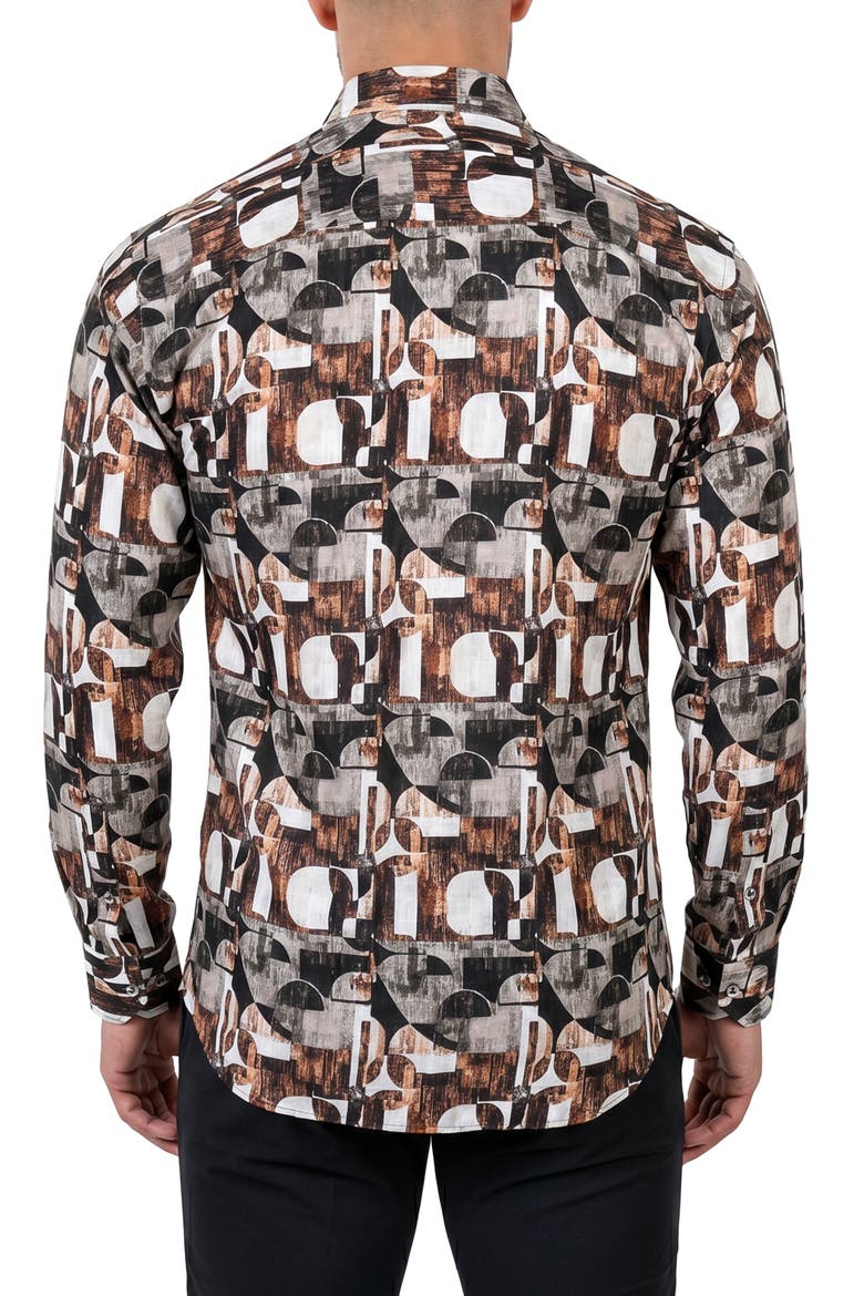 Fibonacci Contemporary Fit Button-Up Shirt, Alternate, color, BROWN