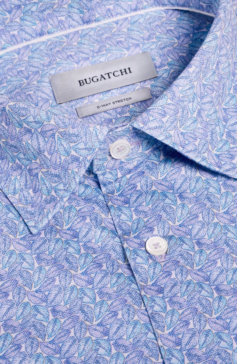 Bugatchi Milo OoohCotton<sup>®</sup> Leaf Print Short Sleeve Button-Up Shirt, Alternate, color, Iris