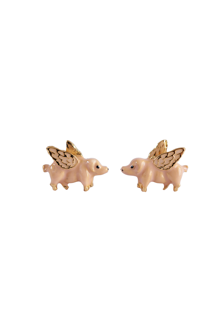 Gold Flying Pig Stud Earrings, Main, color, Gold