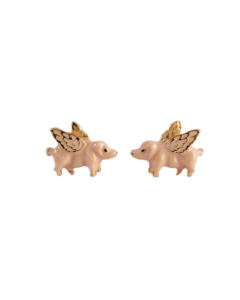 Gold Flying Pig Stud Earrings