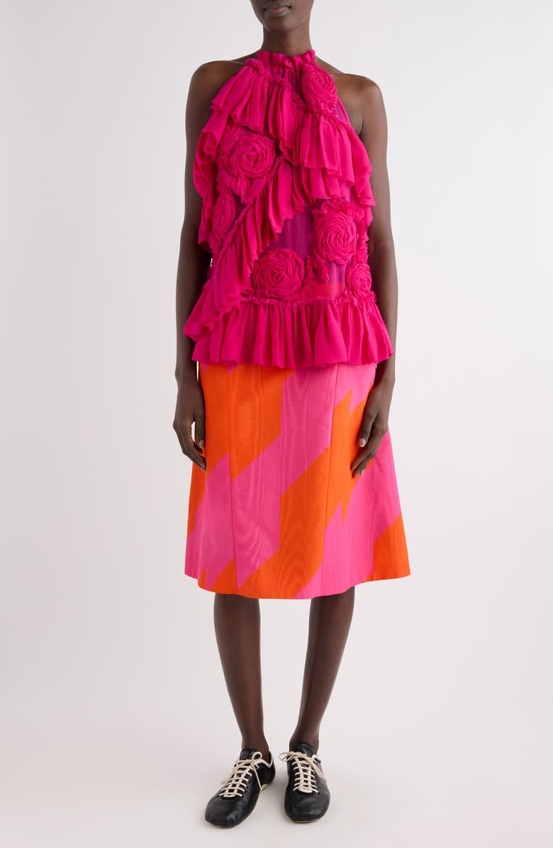 Dries Van Noten Sosy Broken Stripe Moiré A-Line Skirt, Alternate, color, Fuchsia