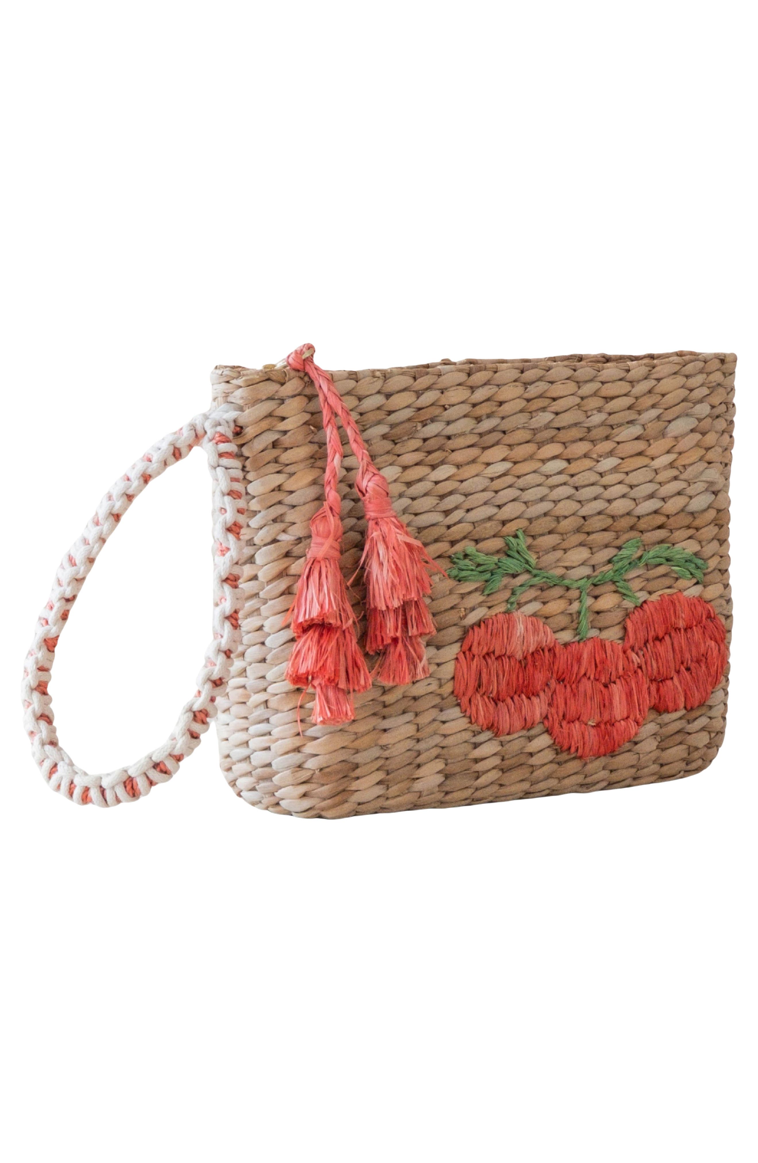 LIKHA Tomato Embroidered Straw Pouch, Alternate, color, 