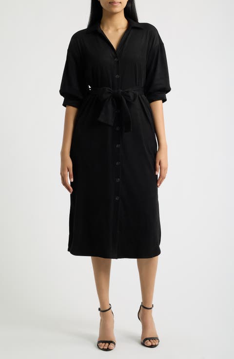 Puff Sleeve Belted Shirtdress