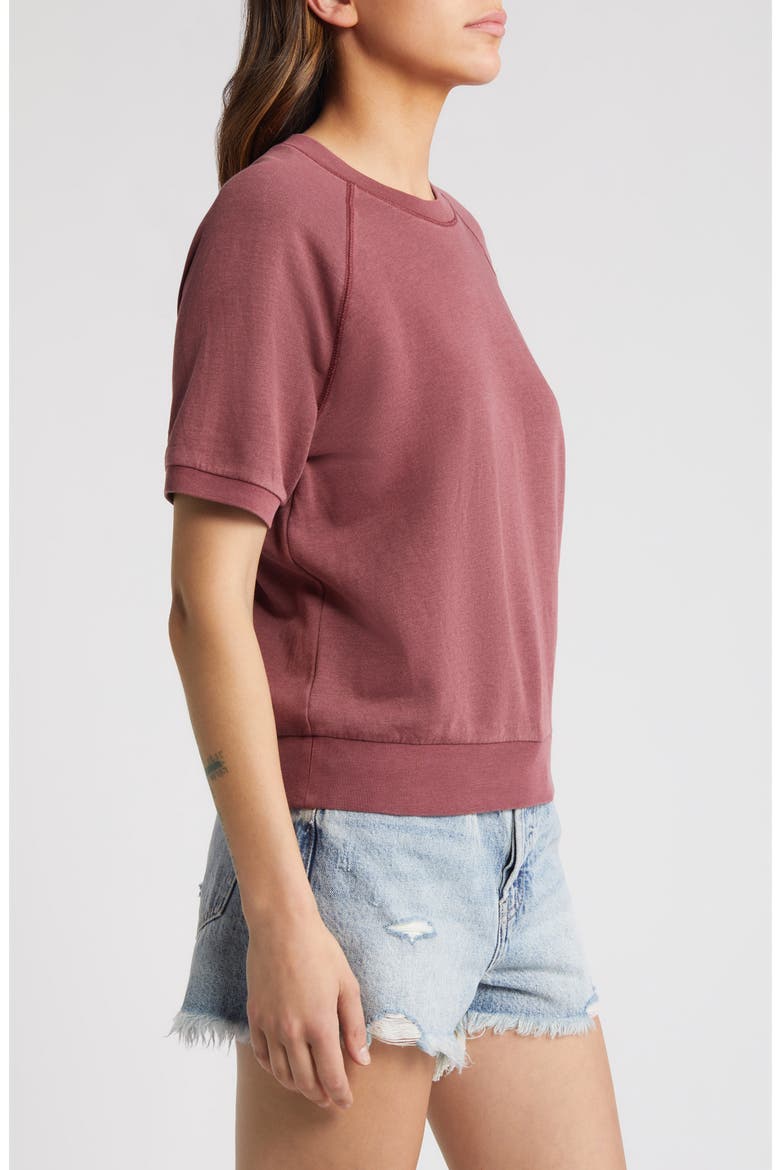 Short Sleeve Cotton Blend Sweatshirt, Alternate, color, BURGUNDY TANNIN