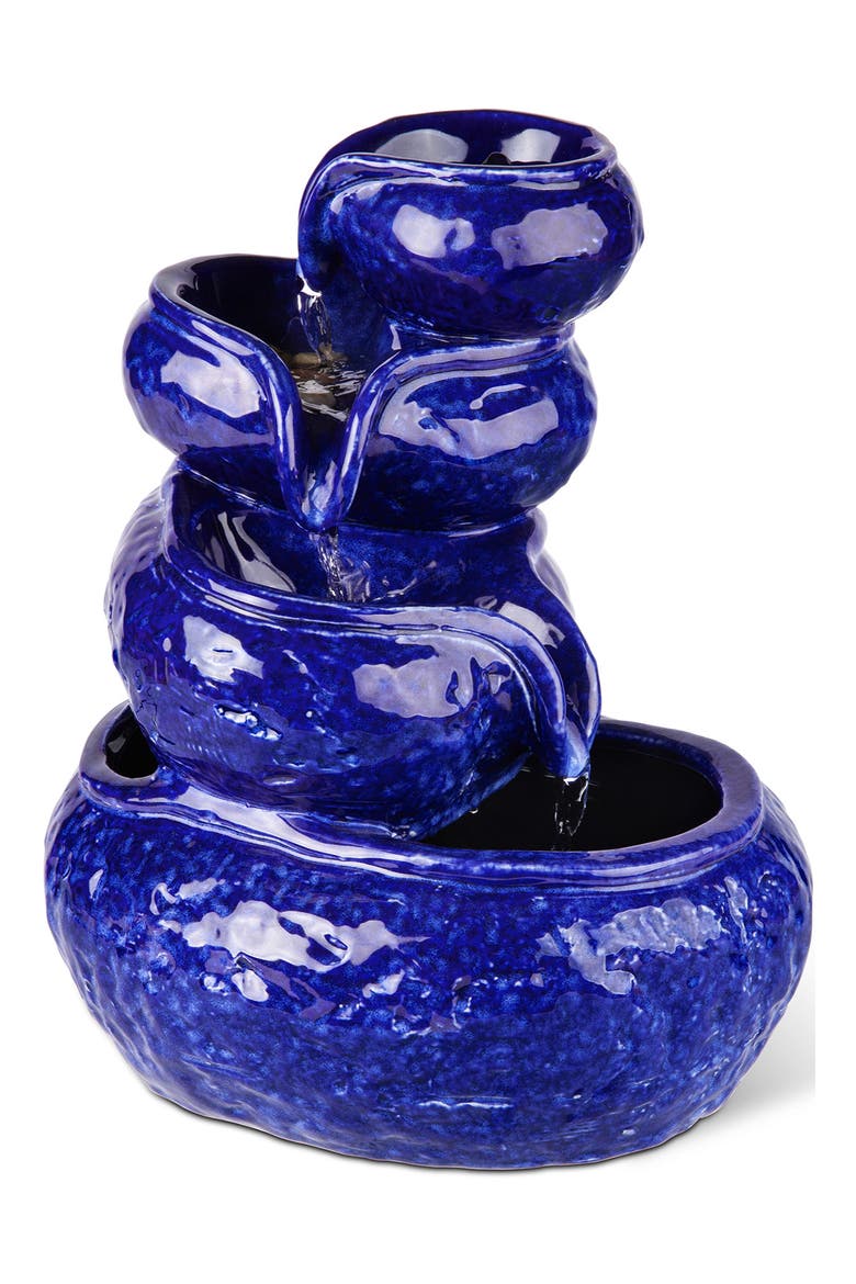 4-Tiered Ceramic Cobalt Blue Table Fountain with Pump, Alternate, color, Blue