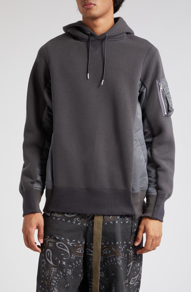 Sacai Sponge Mixed Media Hoodie, Main, color, C/ Grayxc/ Gray
