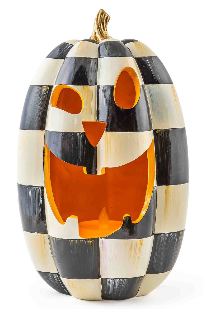 Courtly Check Tall Illuminated Pumpkin, Main, color, BLACK