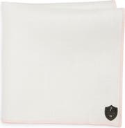 CLIFTON WILSON White Linen Pocket Square with Pink Trim
