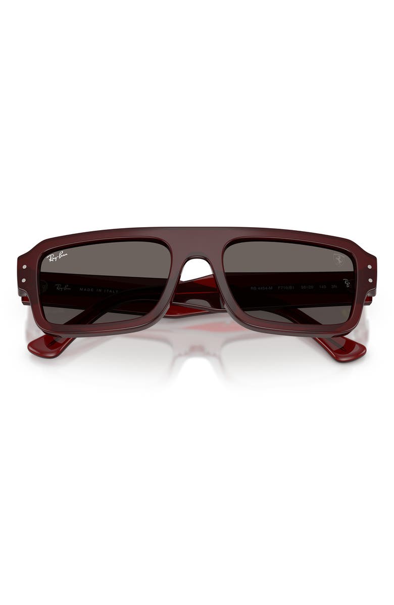 Ray-Ban x Scuderia Ferrari Flacko 56mm Rectangular Sunglasses, Alternate, color, Red Trasparent / Dark Grey