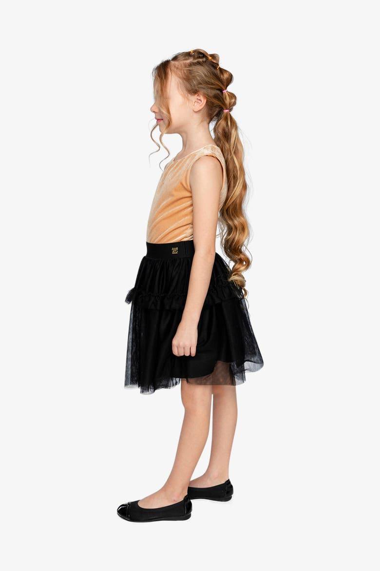 Bi-Material Sleeveless Tiered Mesh Ruffle Dress, Alternate, color, Beige and Black
