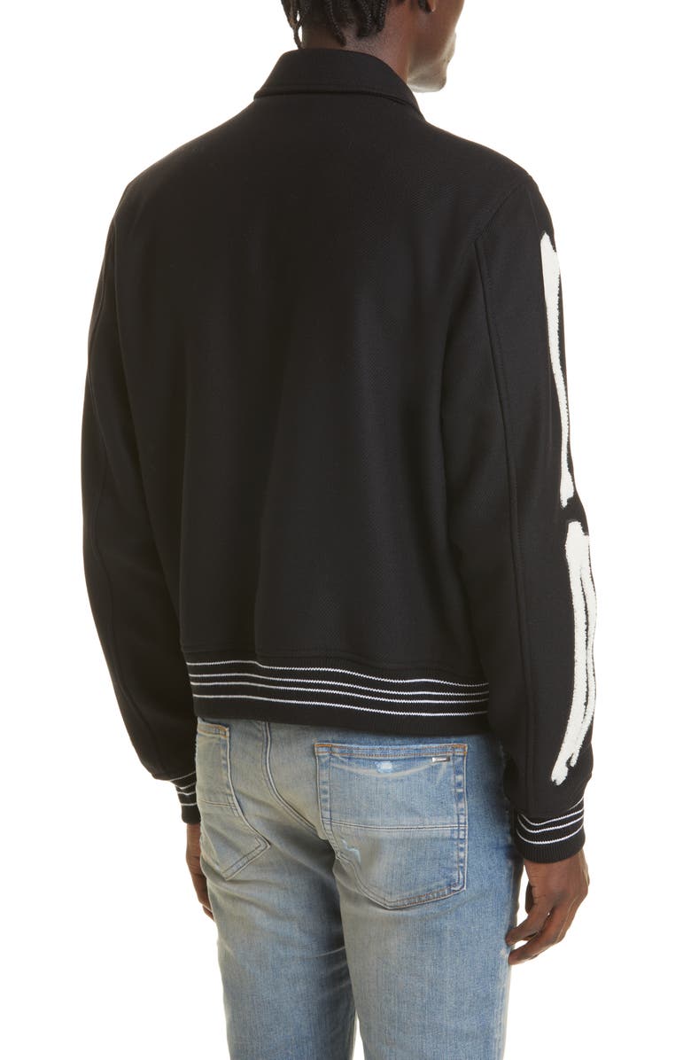 AMIRI Bones Wool Varsity Jacket, Alternate, color, Black