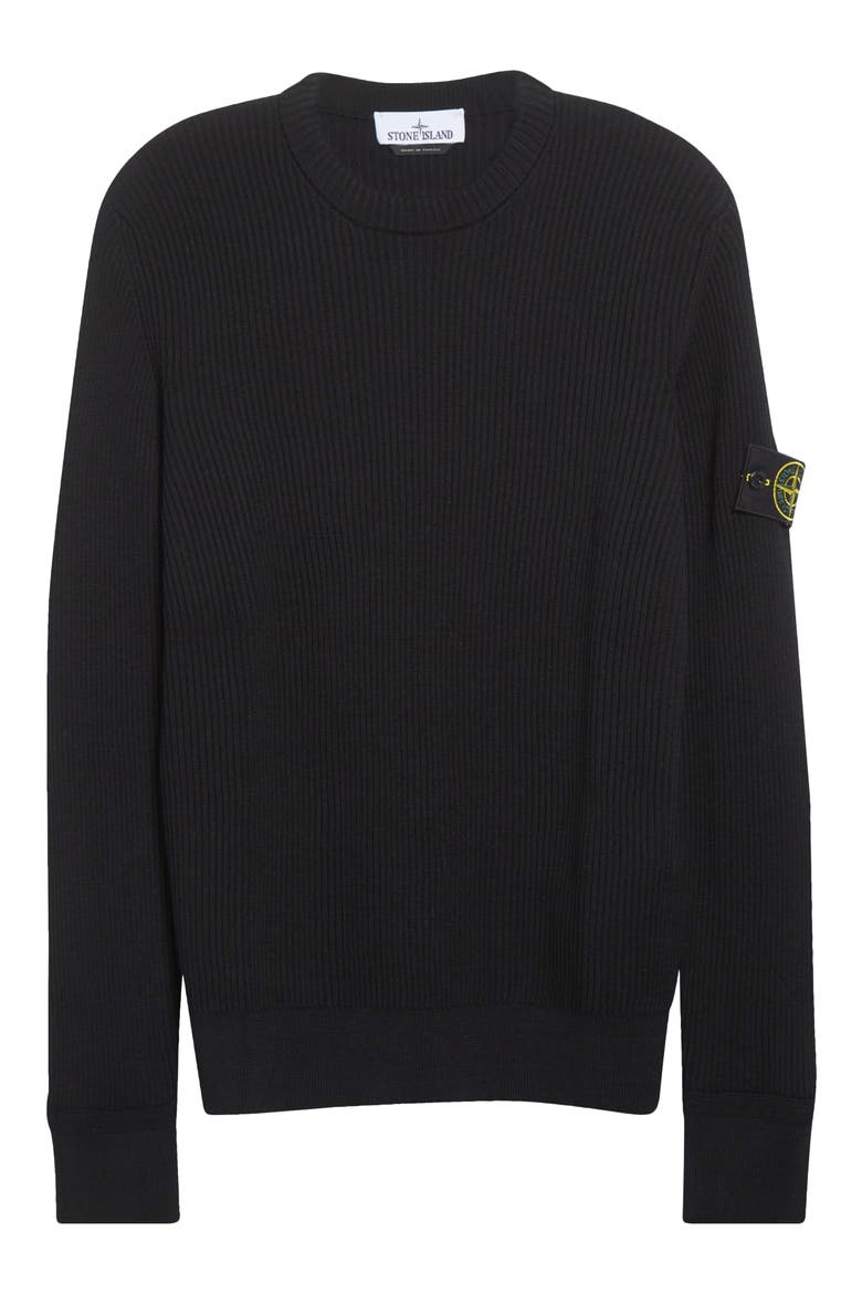 Compass Patch Rib Virgin Wool Crewneck Sweater, Alternate, color, V0029 BLACK