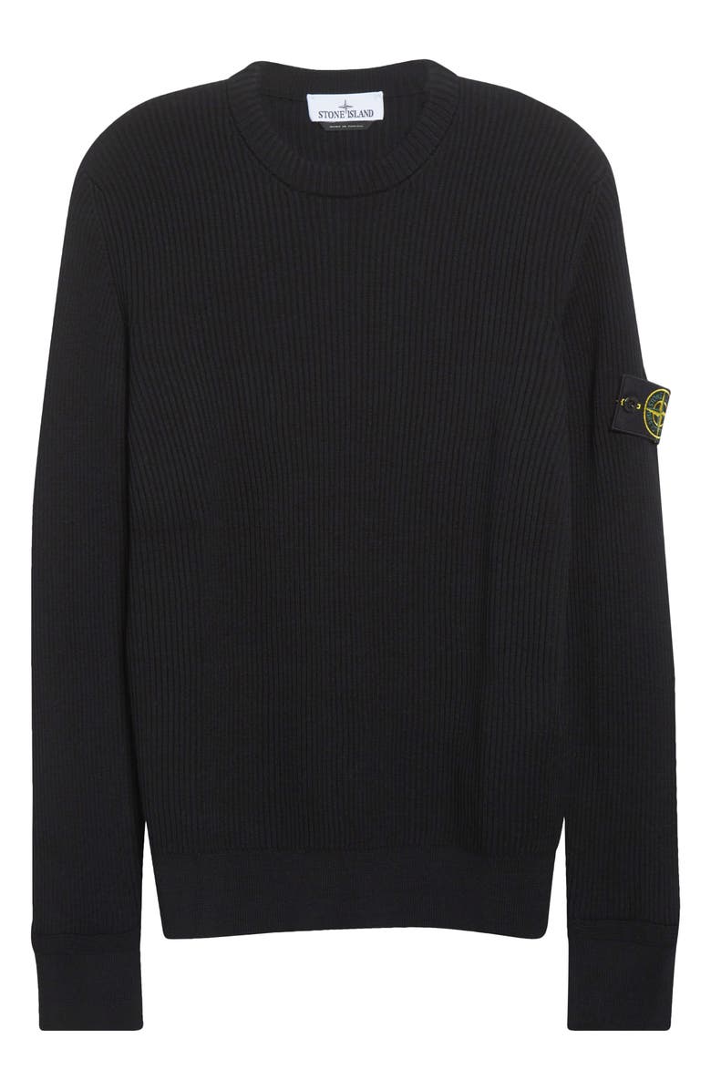 Stone Island Compass Patch Rib Virgin Wool Crewneck Sweater, Alternate, color, V0029 Black