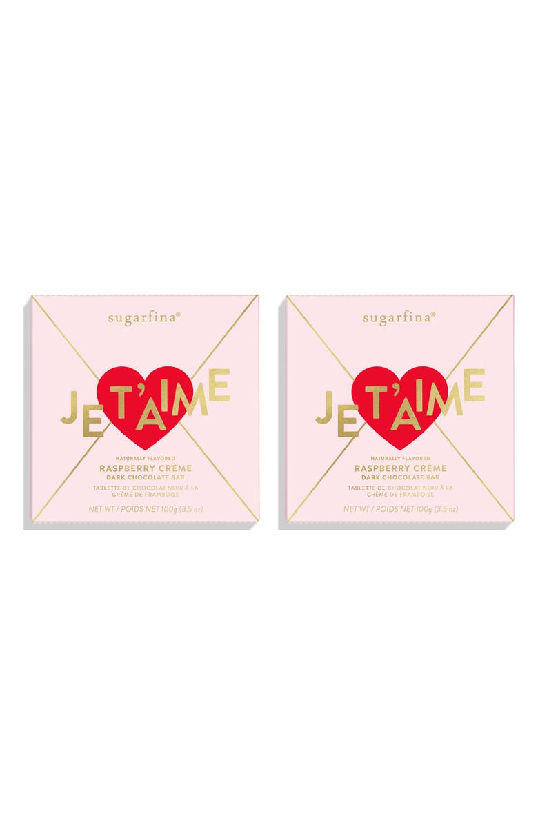 sugarfina Je T'aime Dark Chocolate Raspberry Crème Chocolate Bar Duo, Main, color,