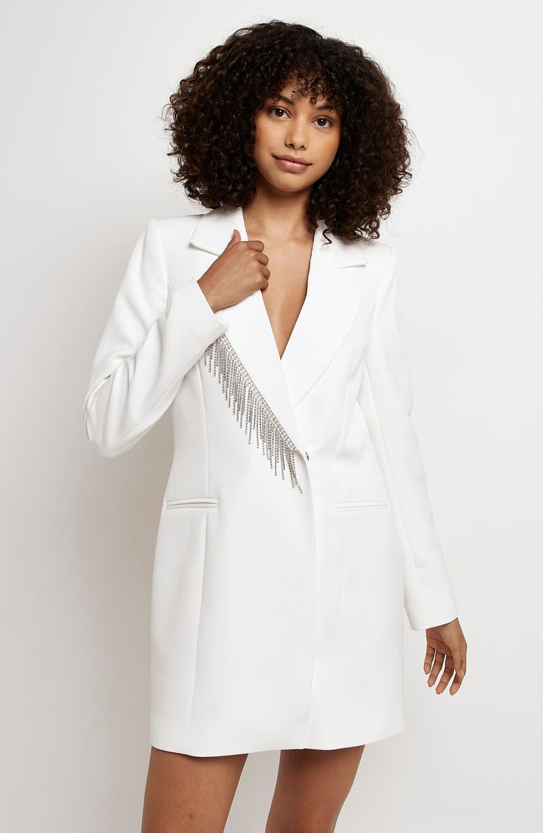 River Island Diamante Fringe Trim Double Breasted Dress, Alternate, color,