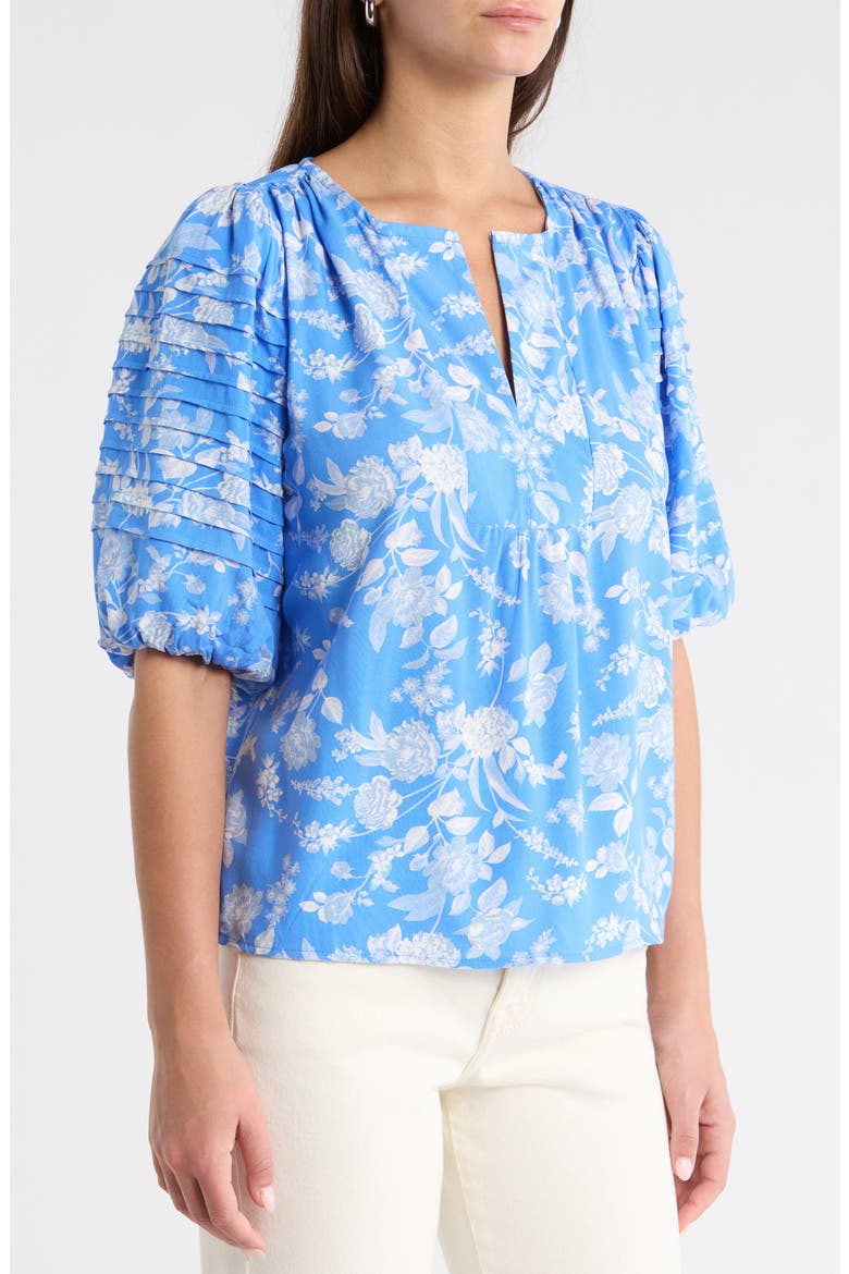 Odella Floral Print Top, Alternate, color, BLUE-WHITE