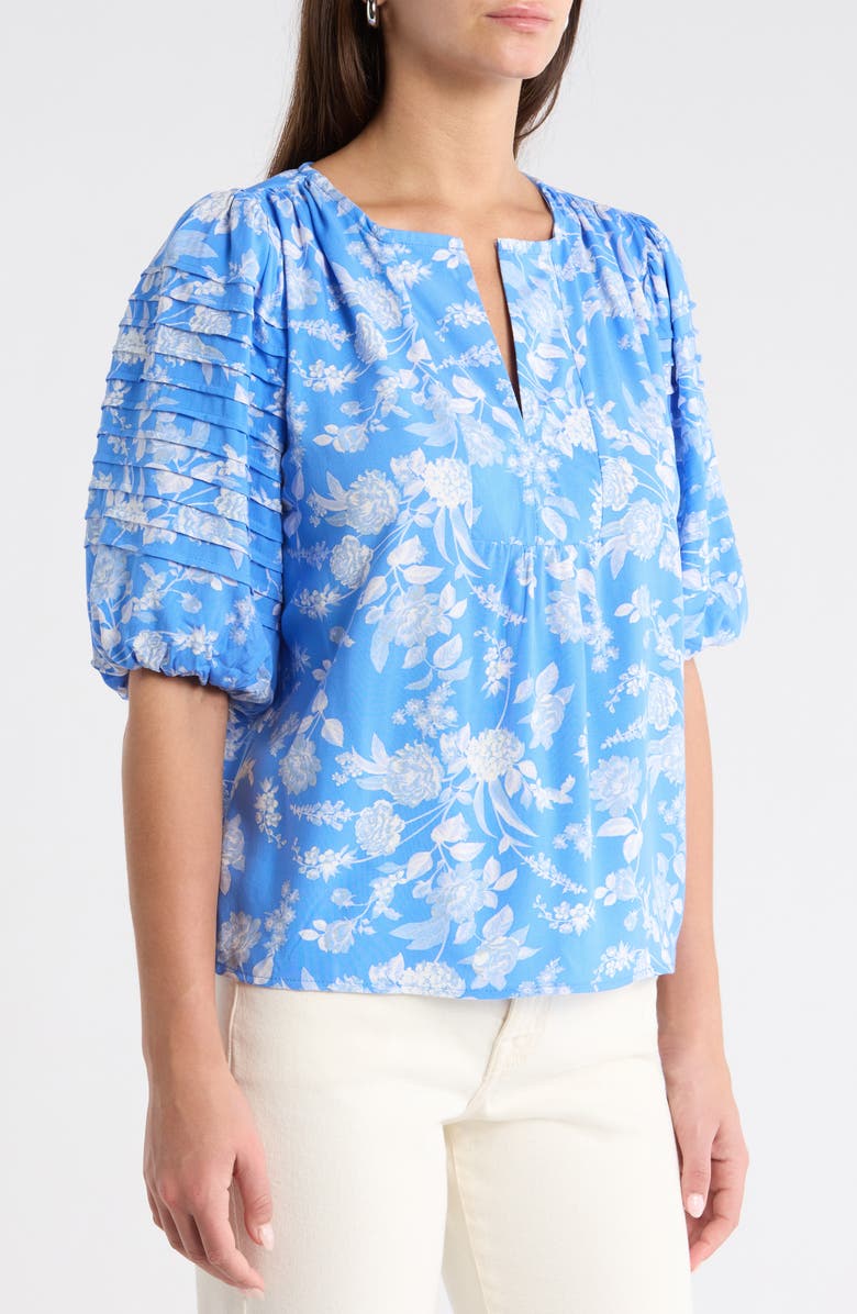 SUGARLIPS Odella Floral Print Top, Alternate, color, Blue-White