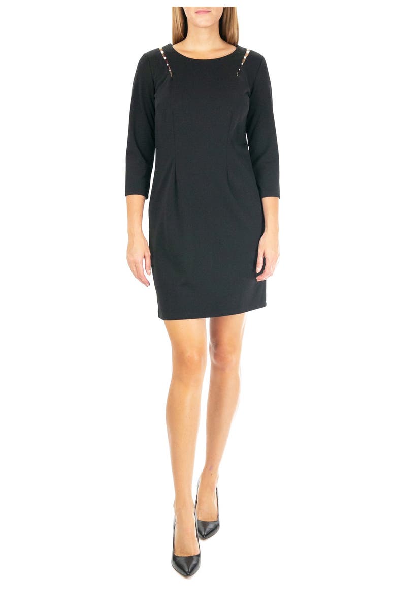 Nina Leonard Faux Pearl Embellished Sheath Dress, Main, color, 