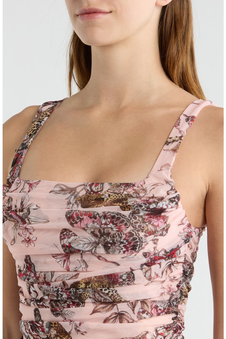 Rasha Butterfly & Jungle Print Shirred Tank Top, Alternate, color, LIGHT NECTAR PINK BUTTERFLY