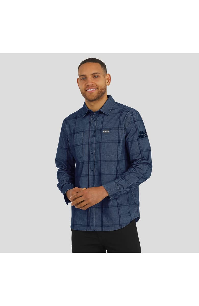 Darius Rucker Collection by Fanatics Men's Darius Rucker Collection by Fanatics College Navy Seattle Seahawks Micro Corduroy Plaid Button Up Shirt, Alternate, color, College Navy