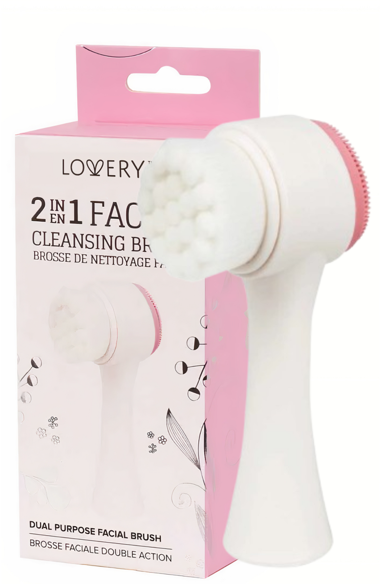 Lovery 2-in-1 Facial Cleansing & Massage Brush, Main, color, White, Pink