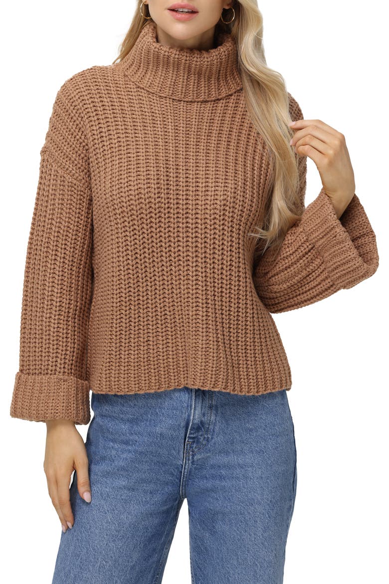 Vida Bell Sleeve Turtleneck Sweater, Main, color, CINNAMON