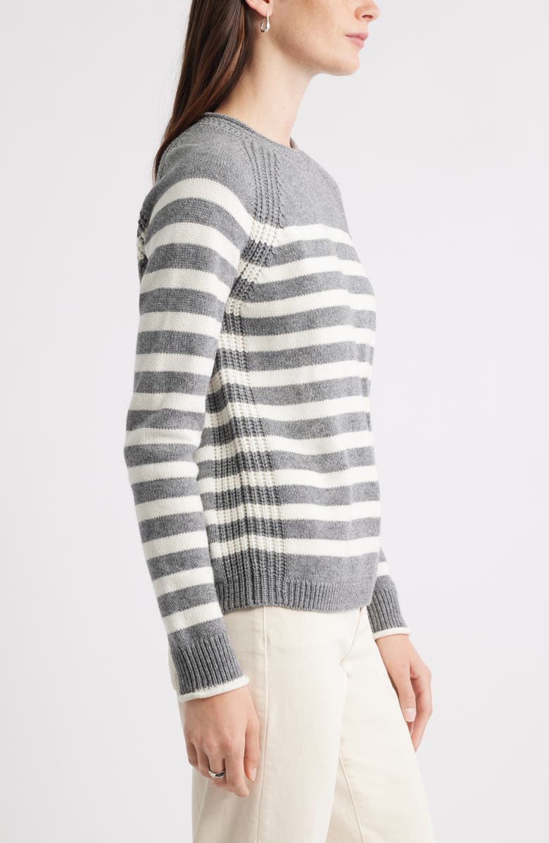 Caslon<sup>®</sup> Raglan Sleeve Roll Neck Wool & Cotton Sweater, Alternate, color, Grey- Ivory Stripe