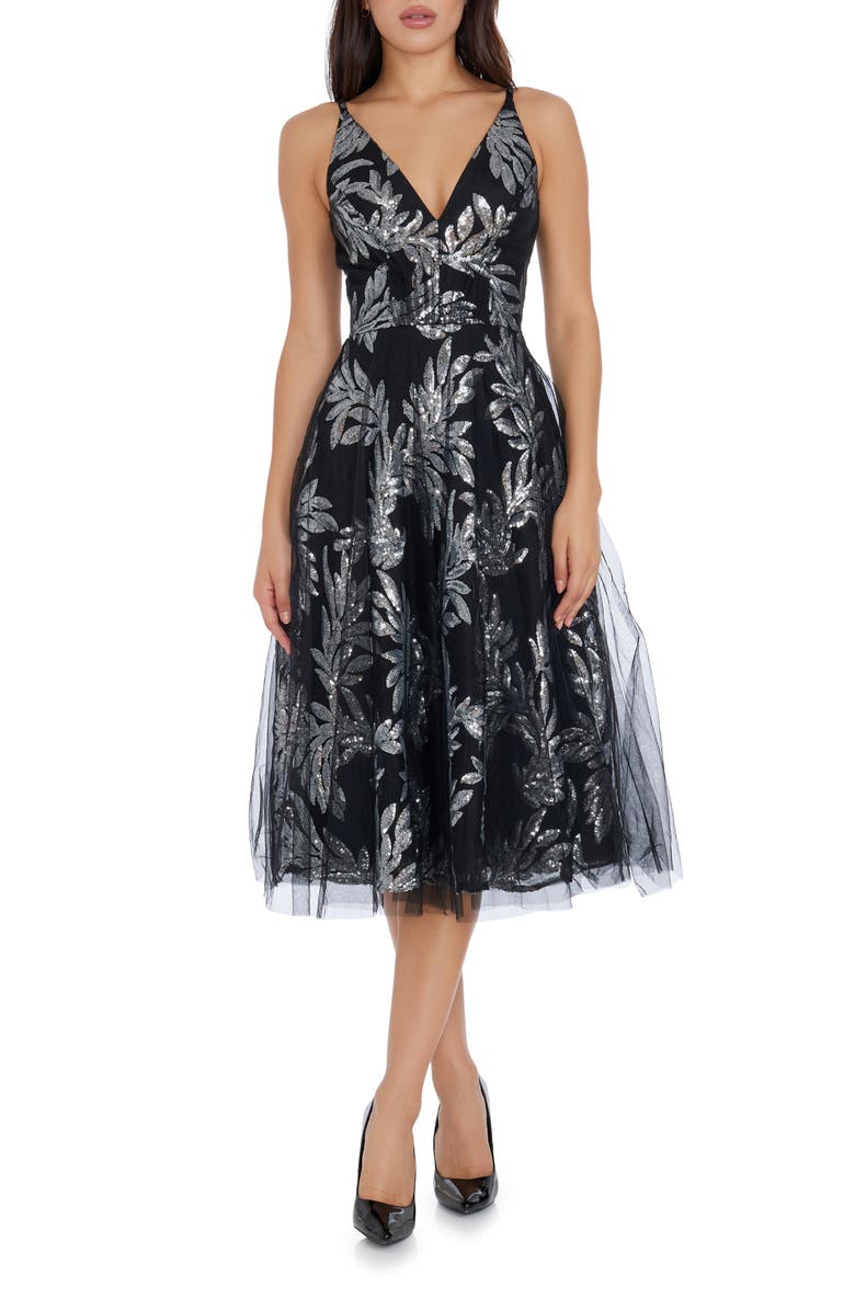 Dress the Population Courtney Sequin Lace Cocktail Dress, Main, color, Silver Multi