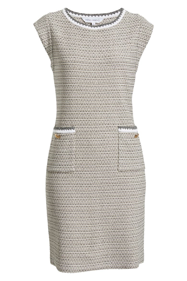 x Tanya Foster Knit Tweed Sheath Dress, Alternate, color, LIMESTONE/ WHITE/ BLACK