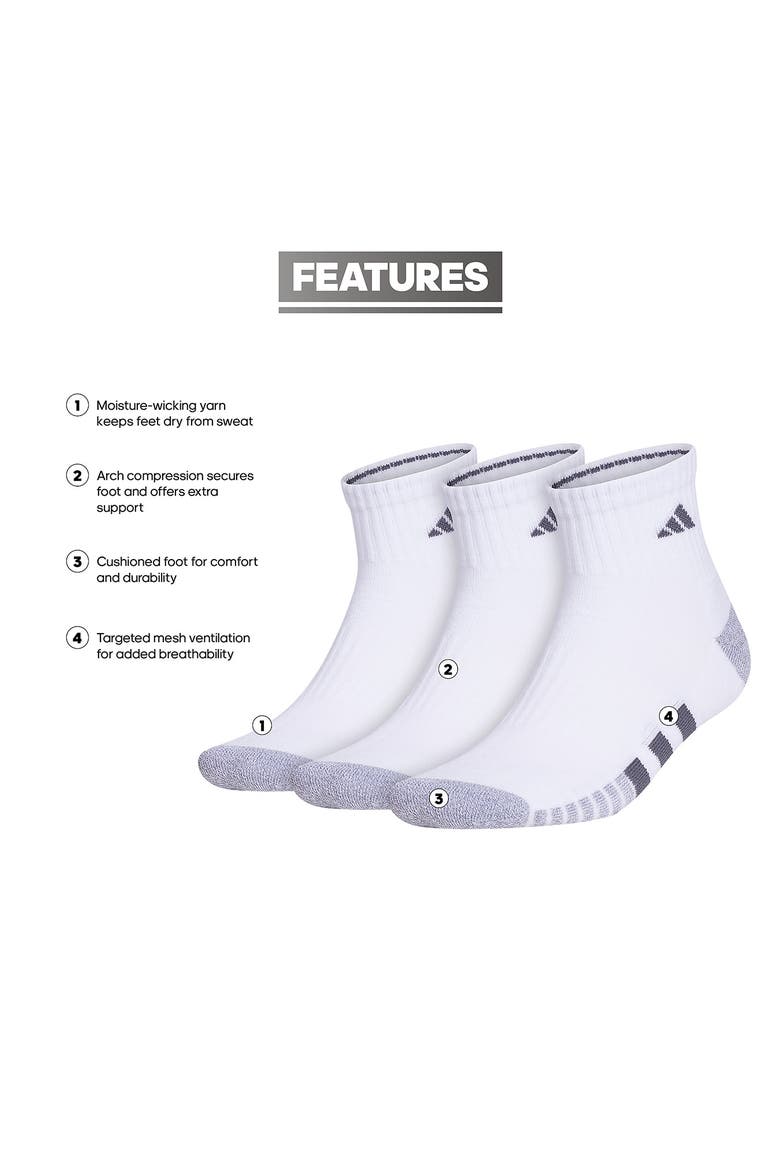 Pack of 3 Cushioned Quarter Socks, Alternate, color, WHITE/ GREY/ GREY