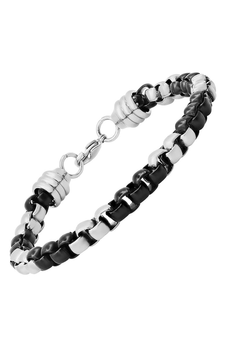 HMY JEWELRY Two Tone Black IP Stainless Steel Bracelet, Alternate, color, Two Tone