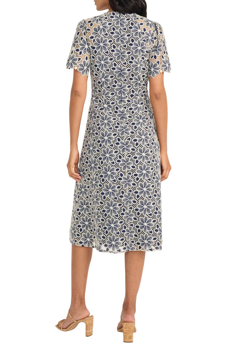 Maggy London Embroidered Lace Midi Dress, Alternate, color, Navy/ Cream