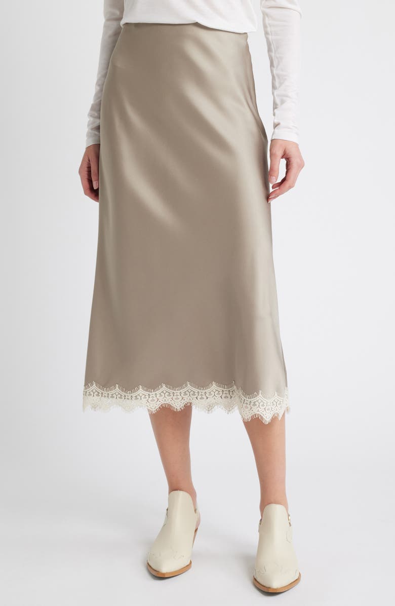 Treasure & Bond Lace Trim Satin Midi Skirt, Main, color,