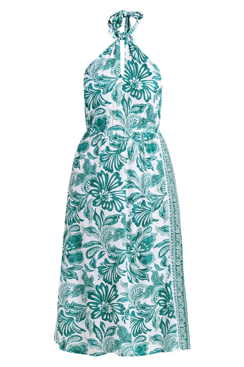 Botanical Brocade Fit & Flare Halter Dress, Alternate, color, JUNGLE