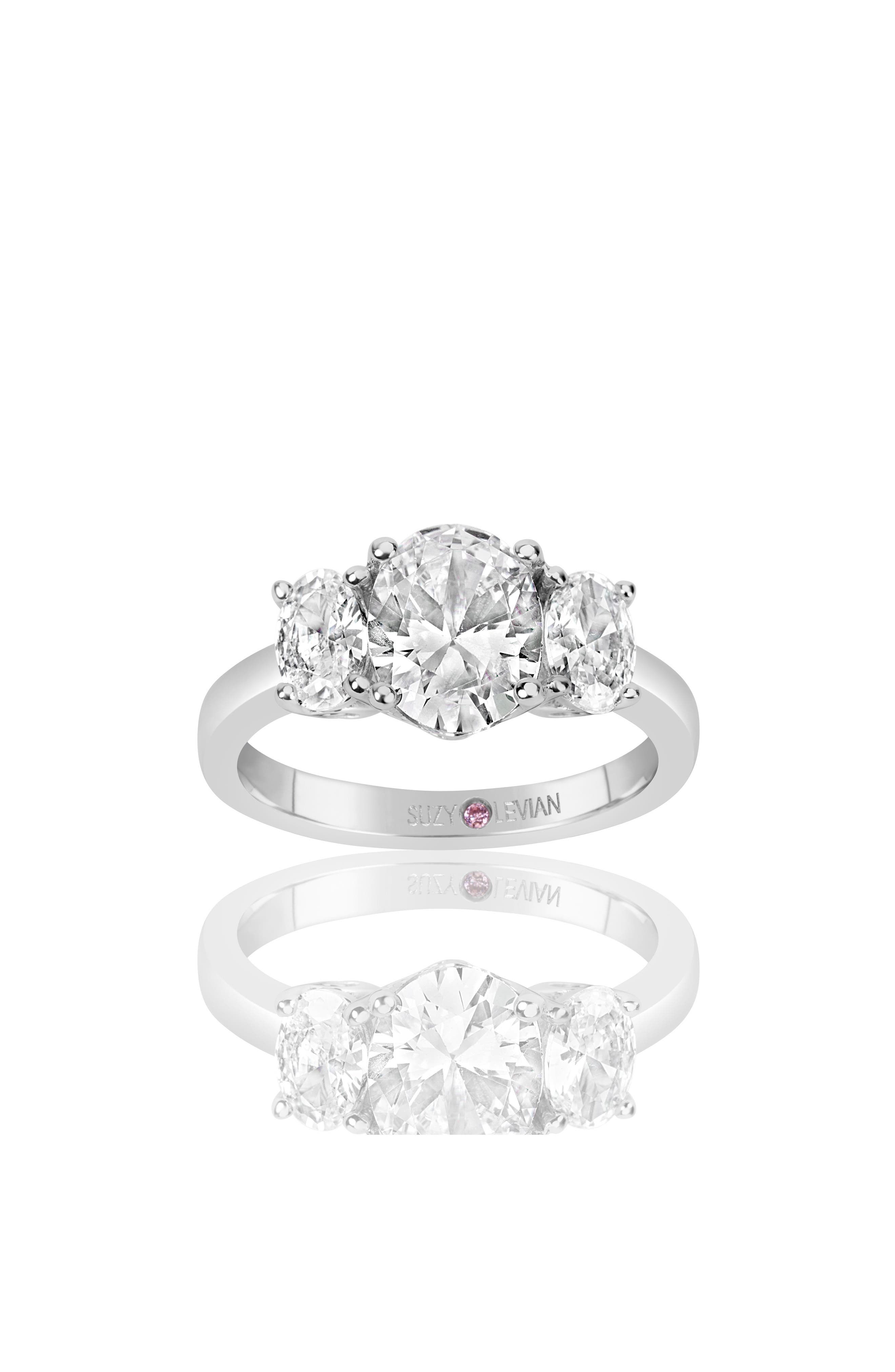 SUZY LEVIAN Sterling Silver Oval CZ 3-Stone Engagement Ring