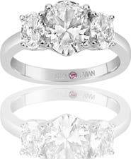 SUZY LEVIAN Sterling Silver Oval CZ 3-Stone Engagement Ring