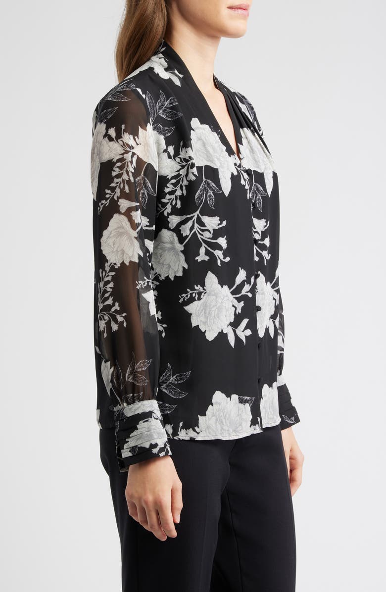 Anne Klein Floral Print Pleated Shirt, Alternate, color, 