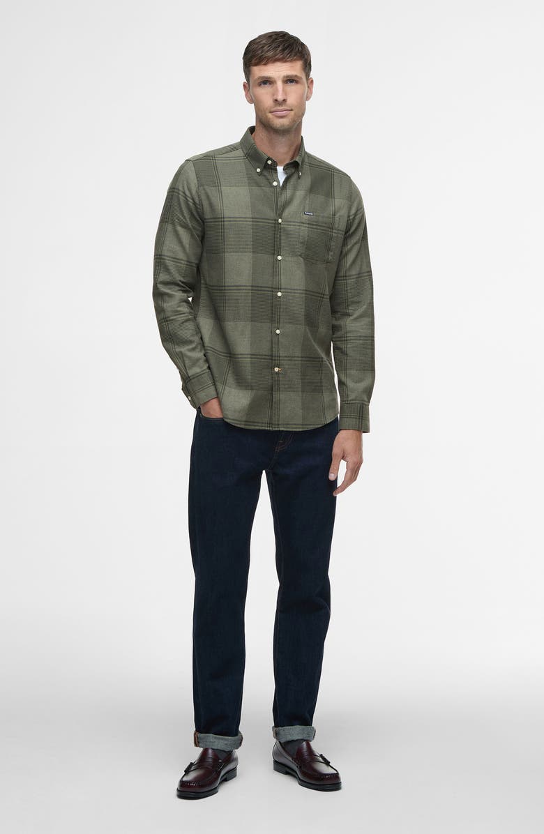 Barbour Heaney Glen Check Cotton Button-Down Shirt, Alternate, color, Olive