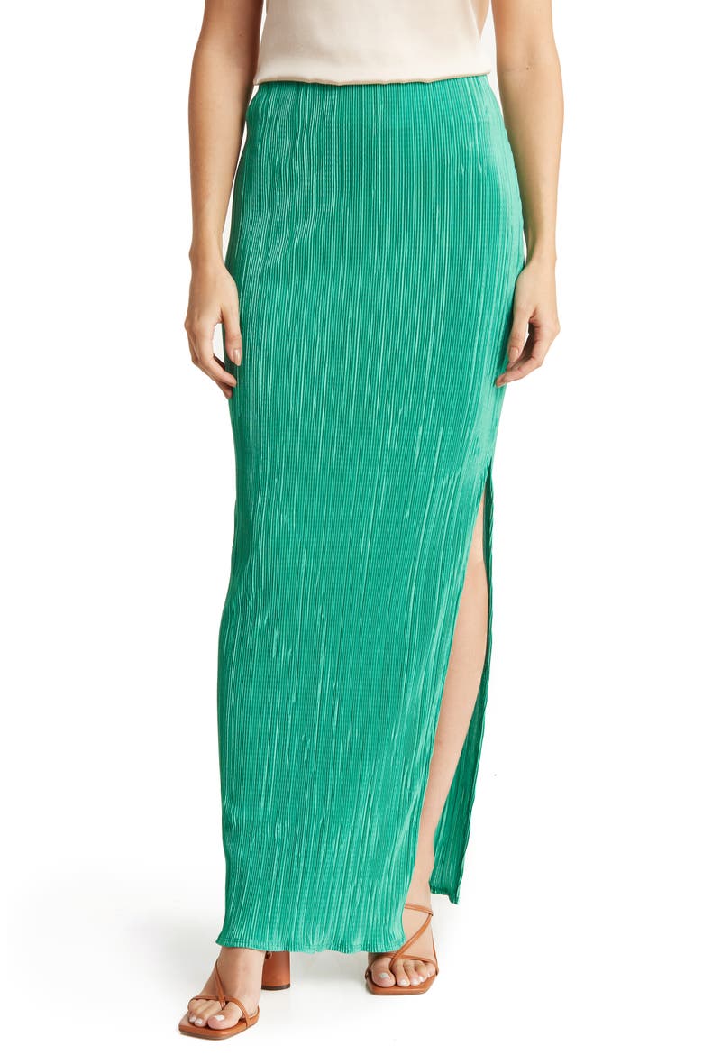 Plissé Maxi Skirt, Main, color, EMERALD GREEN