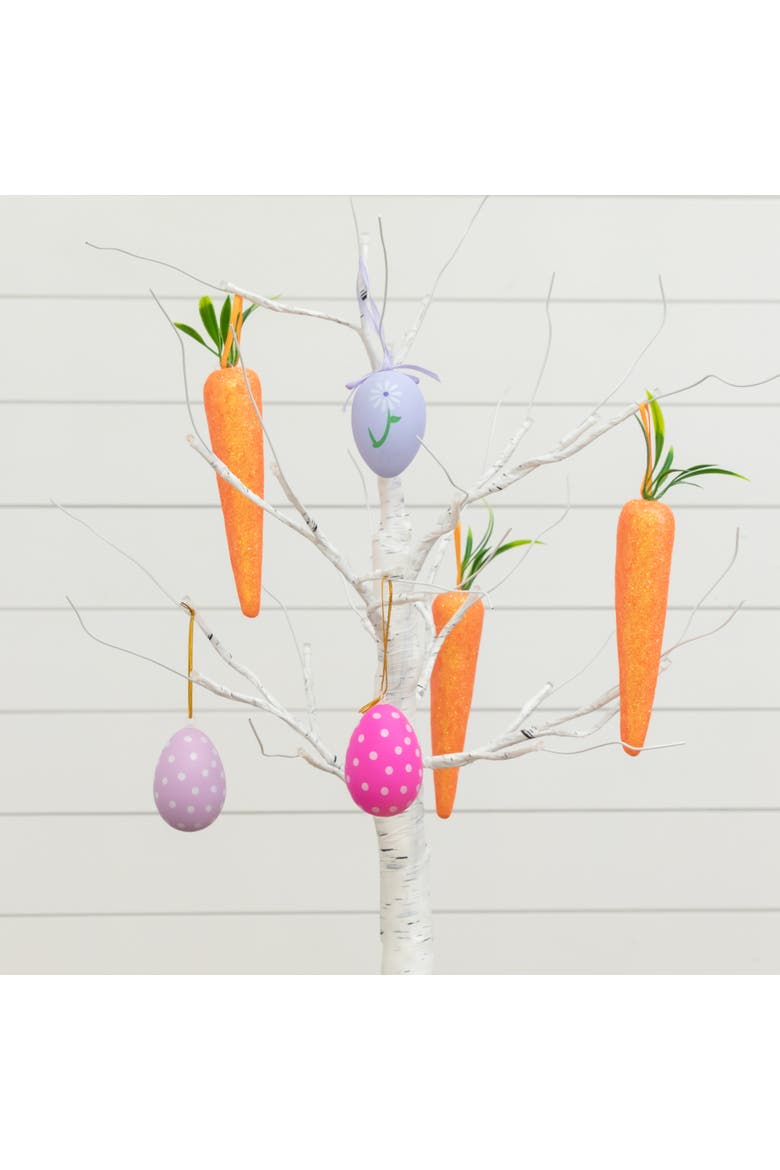 2-ft Pre-Lit Artificial Easter Egg and Carrots Ornament Twig Tree with 24 Warm White LED Lights, Alternate, color, White