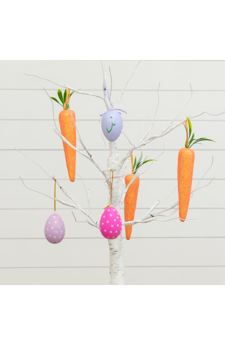 NEARLY NATURAL 2-ft Pre-Lit Artificial Easter Egg and Carrots Ornament Twig Tree with 24 Warm White LED Lights, Alternate, color, White