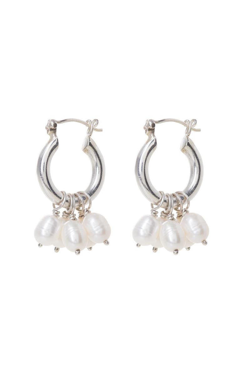Freya Rose Silver Mini Hoops with Detachable Pearls, Alternate, color, Silver