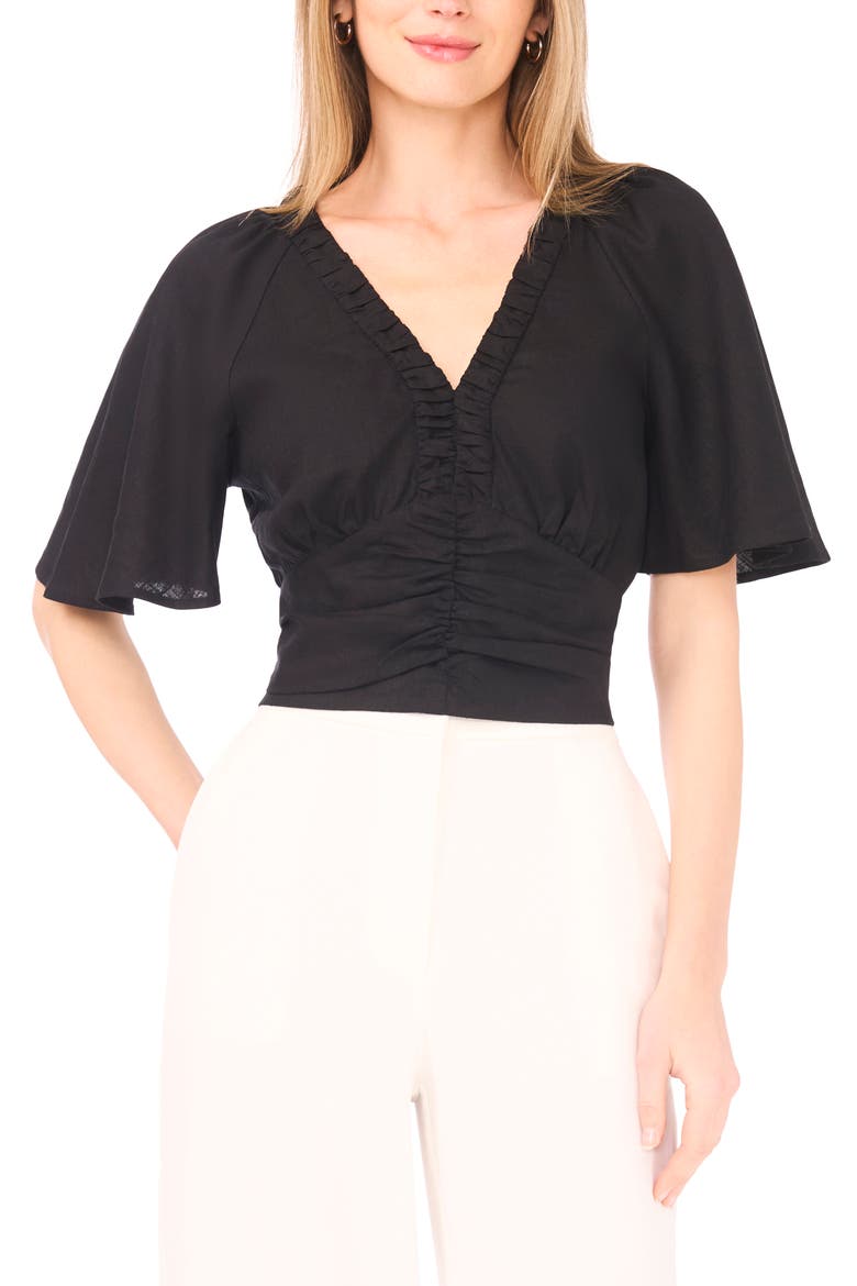 Ruched V-Neck Top, Alternate, color, RICH BLACK