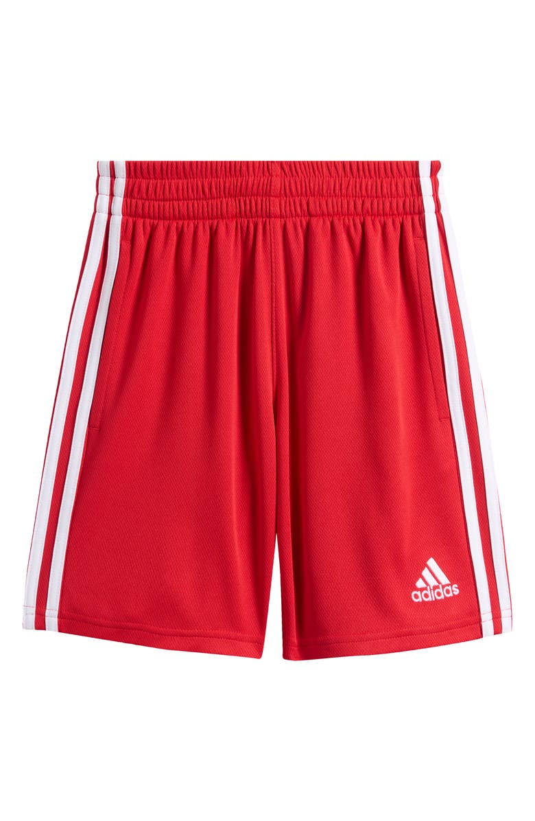 adidas Kids' 3-Stripe Mesh Shorts, Main, color, Scarlet