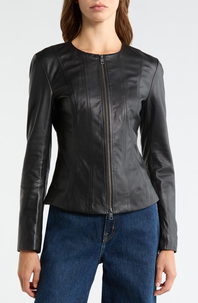 STAUD Wells Leather Jacket, Alternate, color, Black