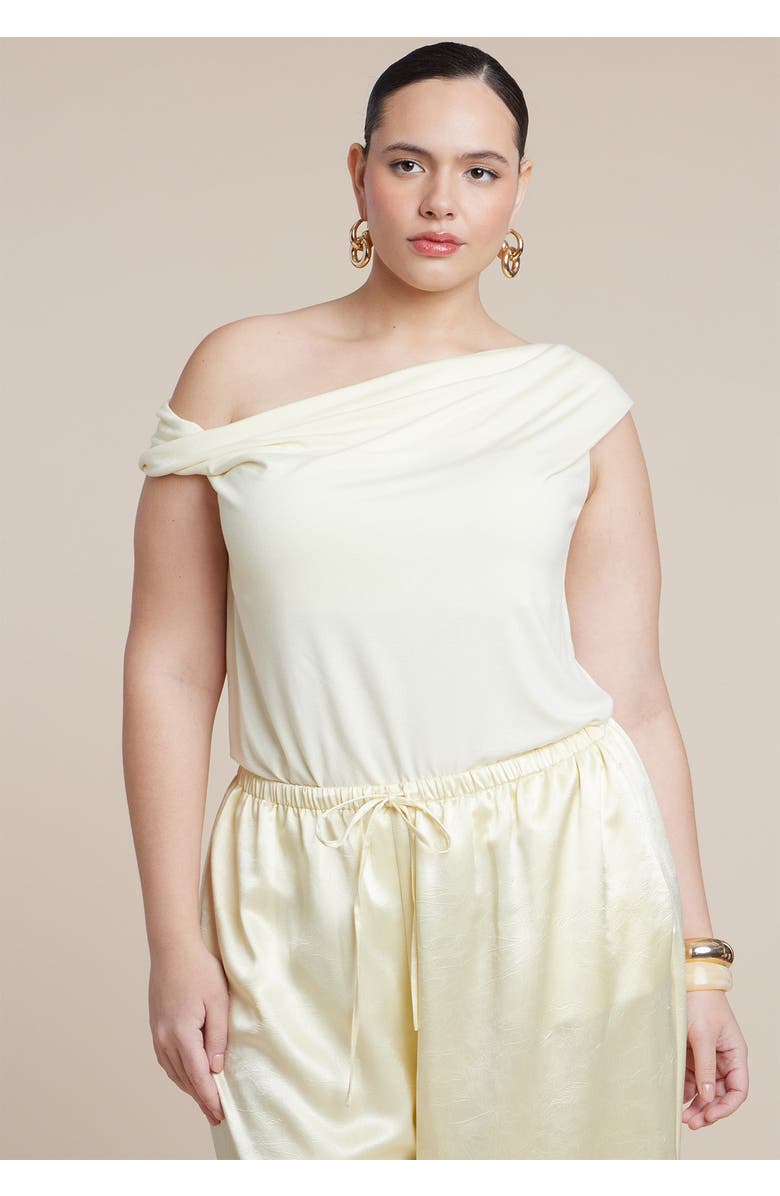 ELOQUII Asym Twist Sleeve Top, Main, color, Sunlight